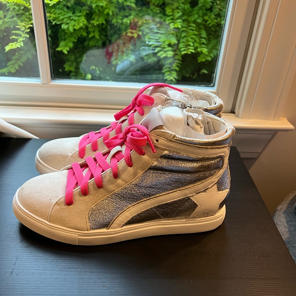 High top sneakers, pink laces
